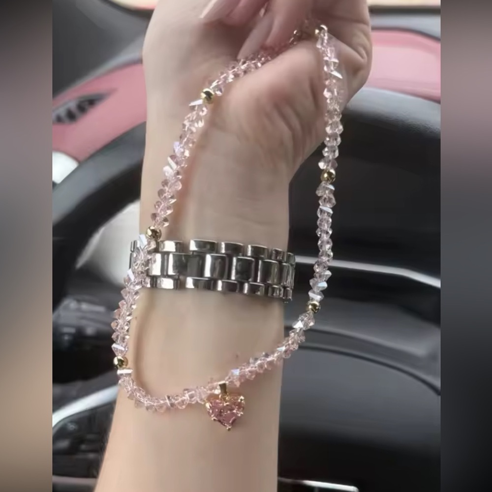 Pink Crystal Heart Necklace - Picture 7 of 7